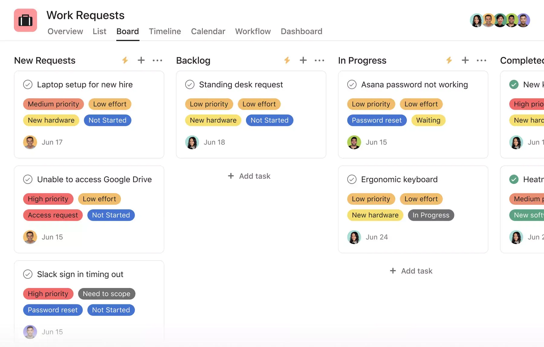 Asana Kanban board showing how columns represent states (Todo, In Progress, Done)