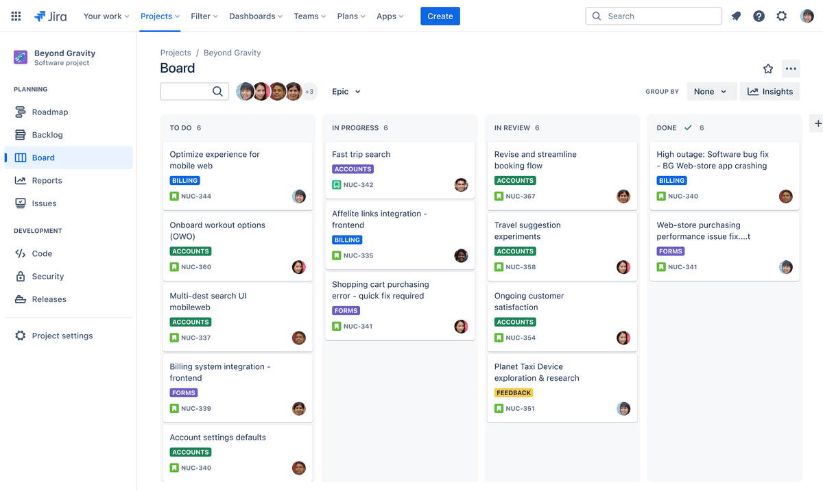 Jira Kanban board with state columns
